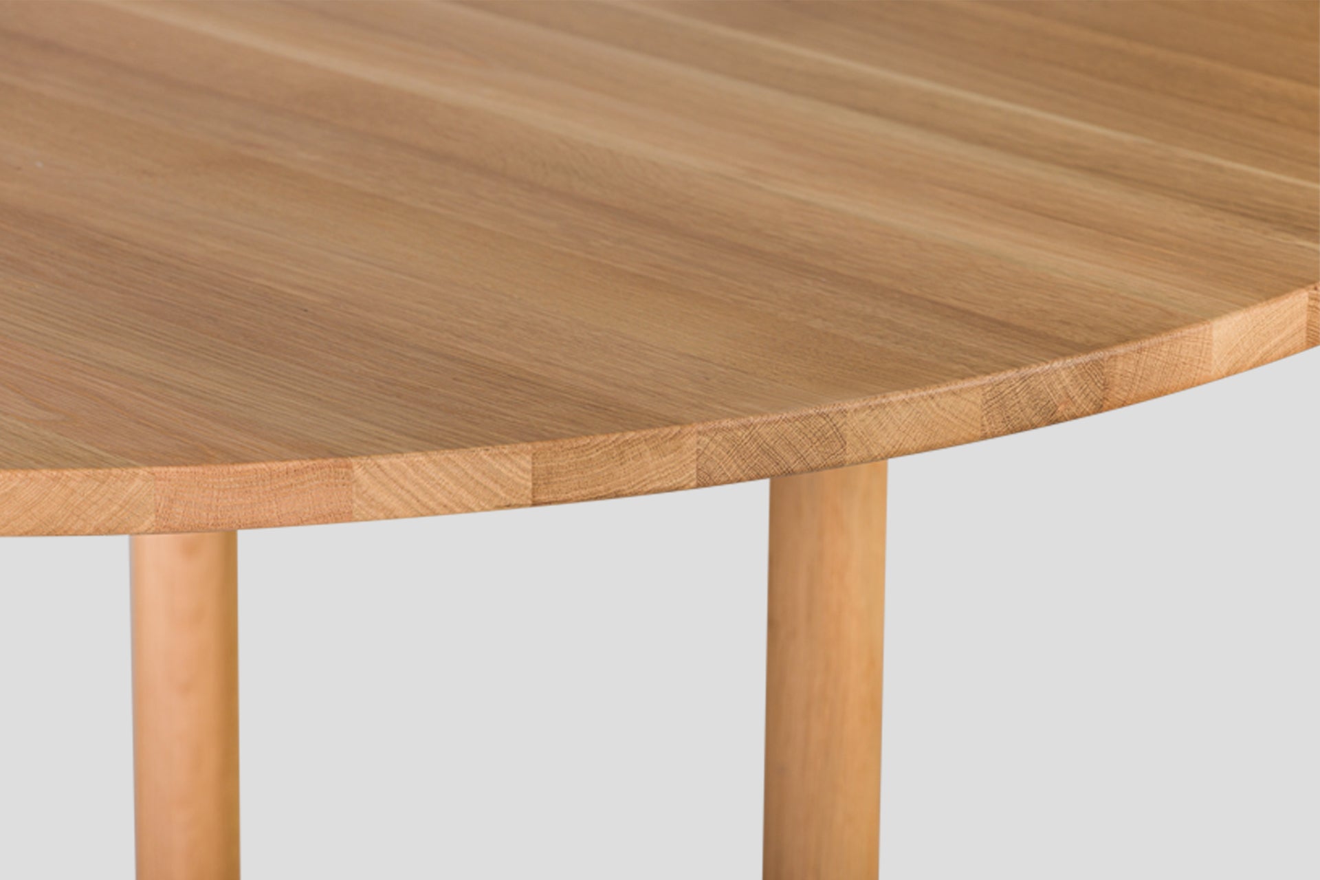 Akis 4 Person Round Table Solid Wood Oak Top, Solid Oak Cylinder Legs