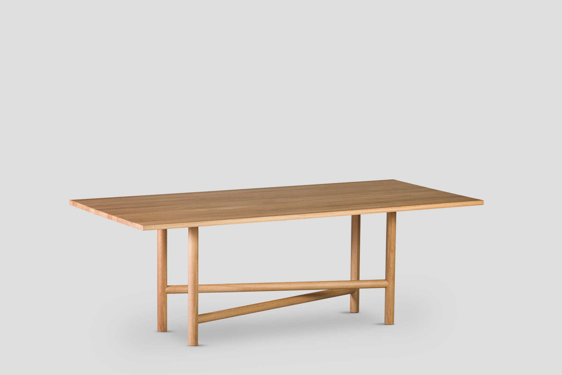 Akis 6 Person Rectangular Table Solid Wood Oak Top, Solid Oak Cylinder Legs