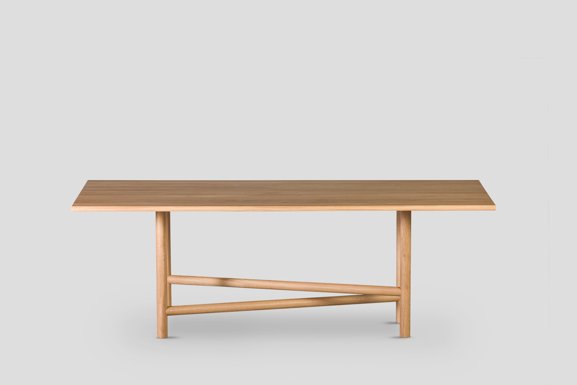Akis 6 Person Rectangular Table Solid Wood Oak Top, Solid Oak Cylinder Legs
