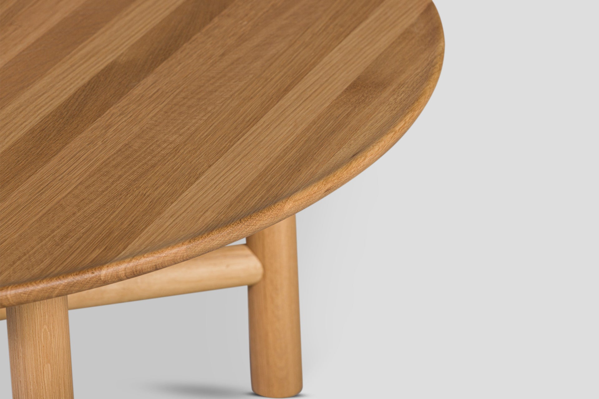 Akis Yuvarlak Orta Sehpa Masif Ahşap Meşe Tabla, Masif Meşe Silindir Ayaklı (105 cm)