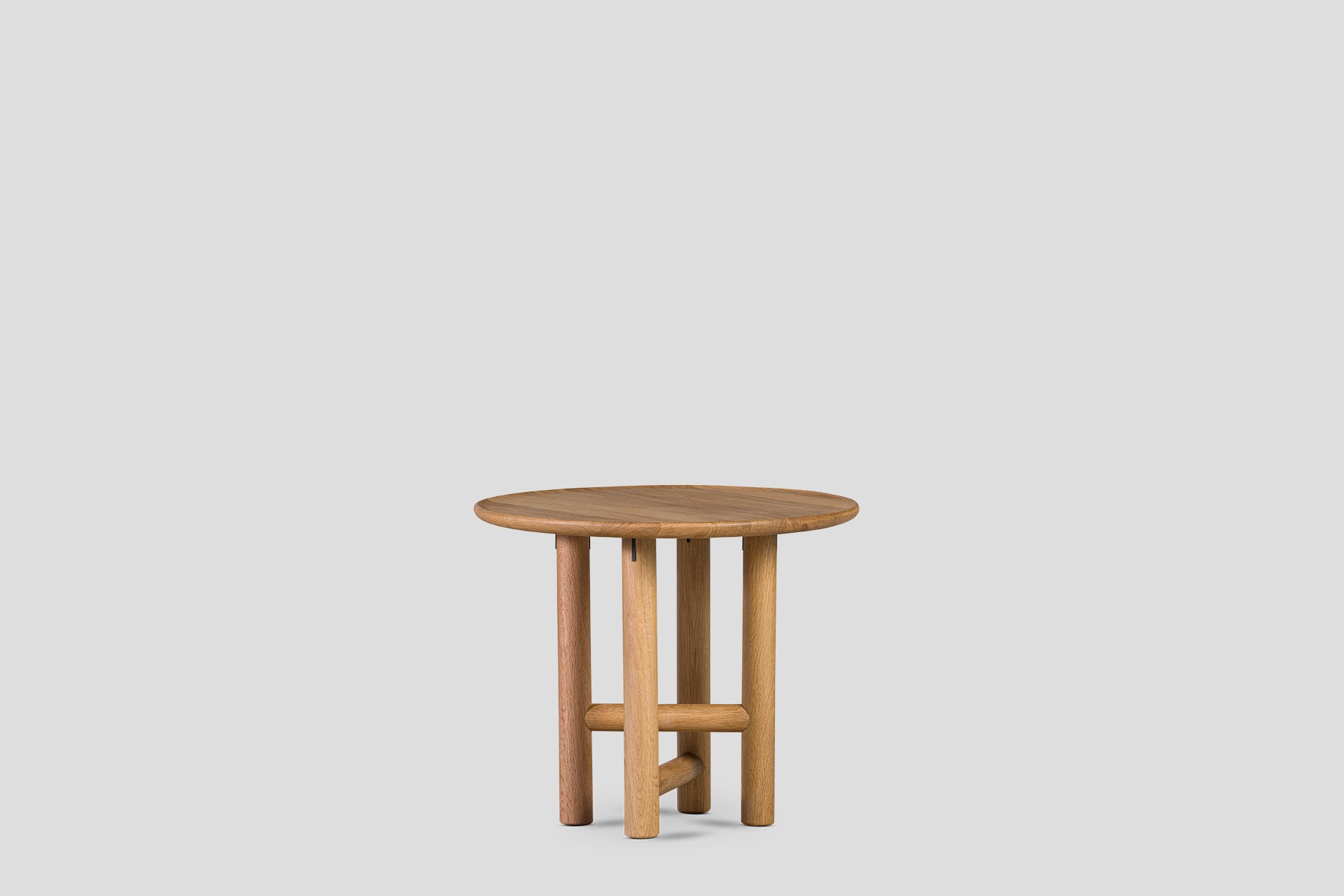 Akis Round Side Table Solid Wood Oak Table Top, Solid Oak Cylinder Legs