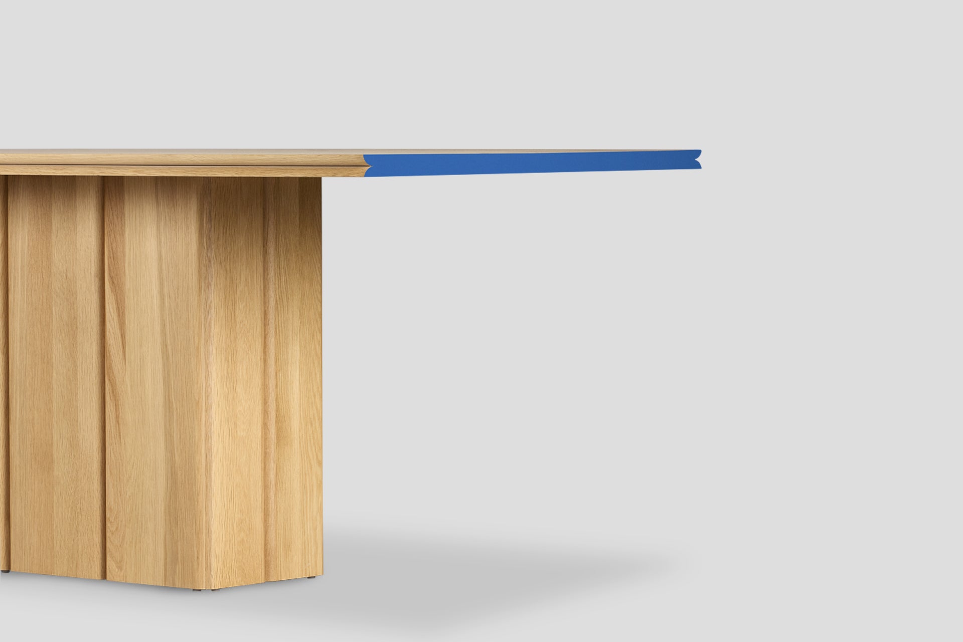 Fam Solid Wood Oak Rectangular 6 Person Dining Table with Blue Edge