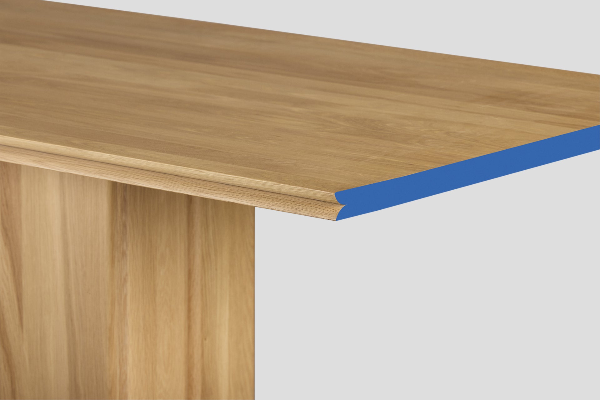 Fam Solid Wood Oak Rectangular 6 Person Dining Table with Blue Edge