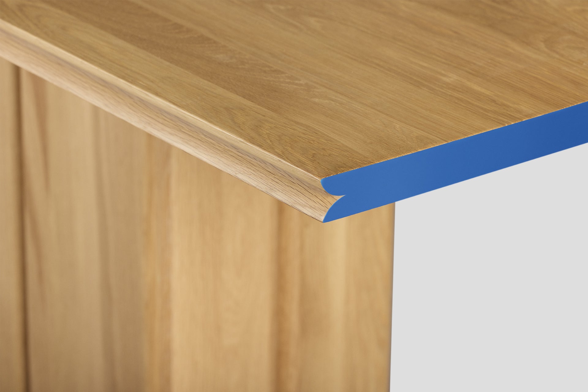 Fam Solid Wood Oak Rectangular 6 Person Dining Table with Blue Edge