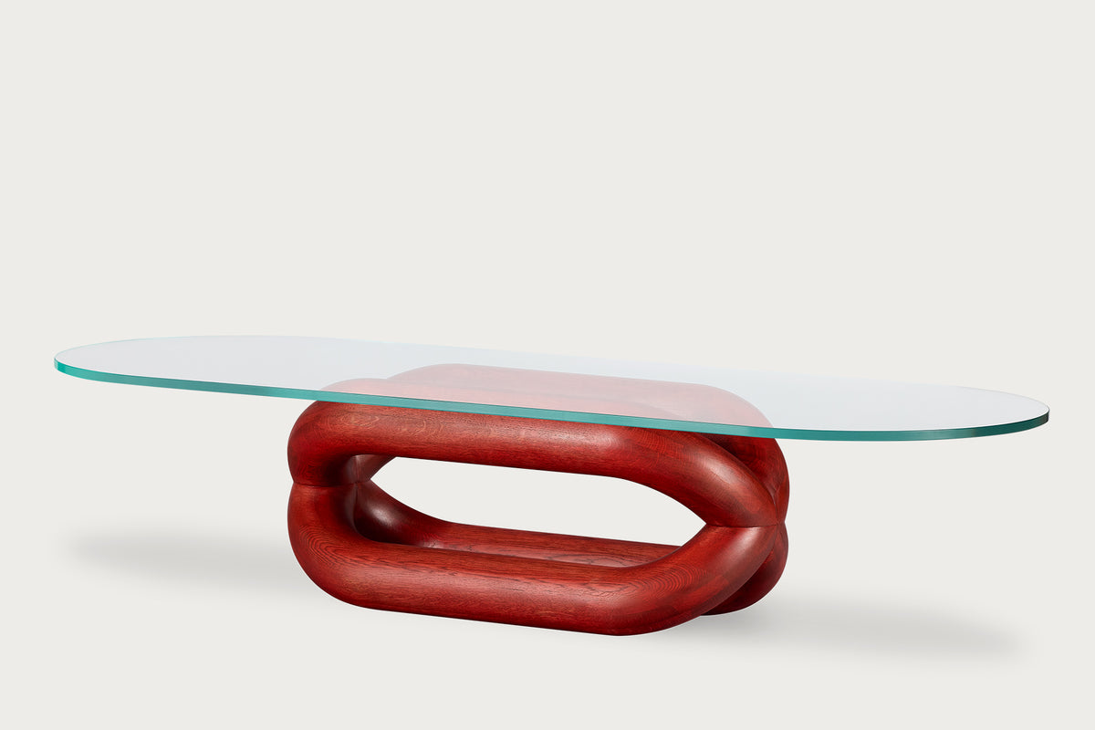 Gudi Oval Coffee Table, Red, Glass Top