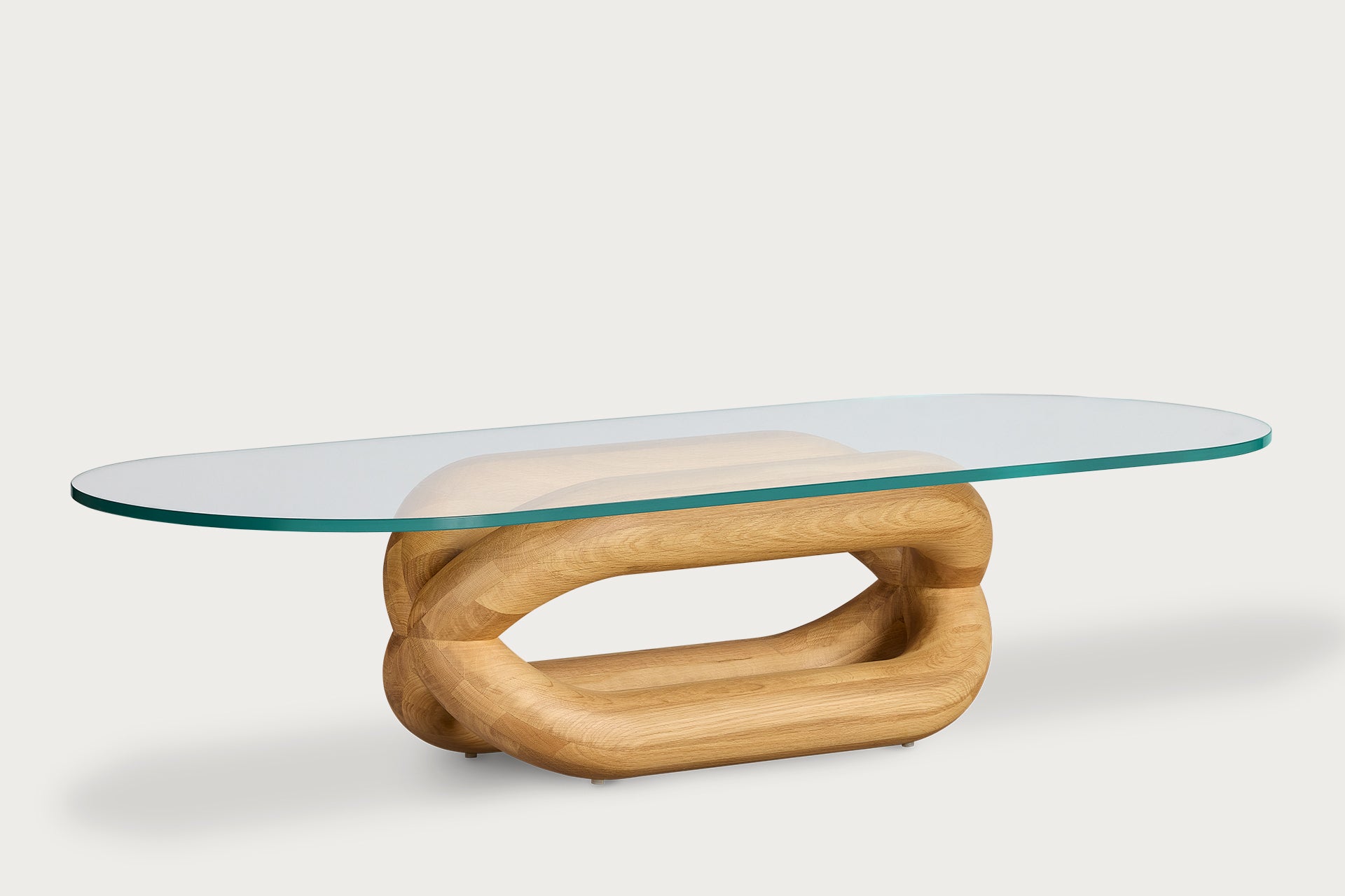 Gudi Oval Coffee Table, Natural, Glass Top