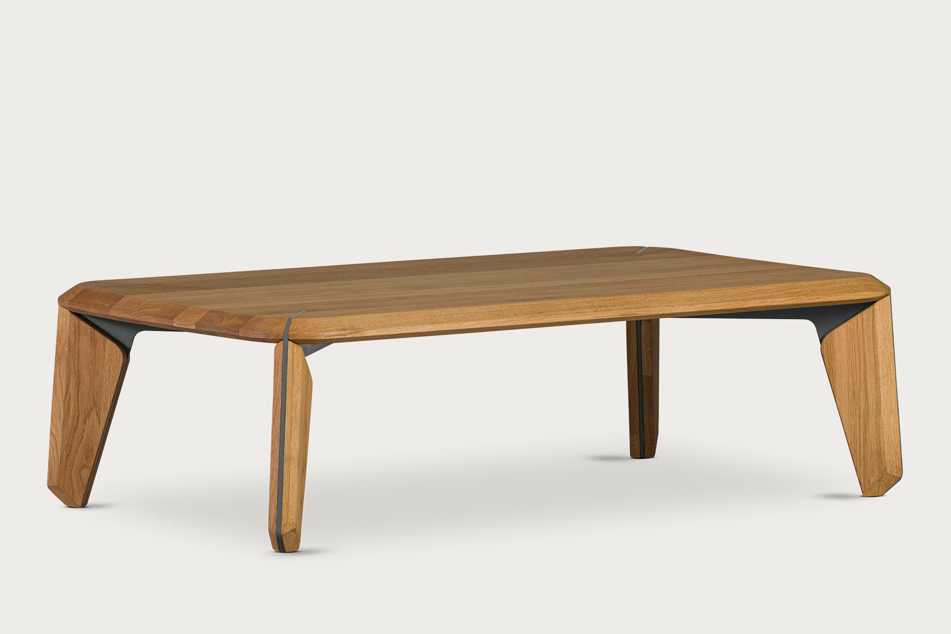 Lika Solid Oak Color Metal Detailed Rectangular Coffee Table