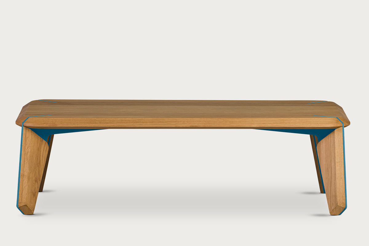 Lika Solid Oak Color Metal Detailed Rectangular Coffee Table