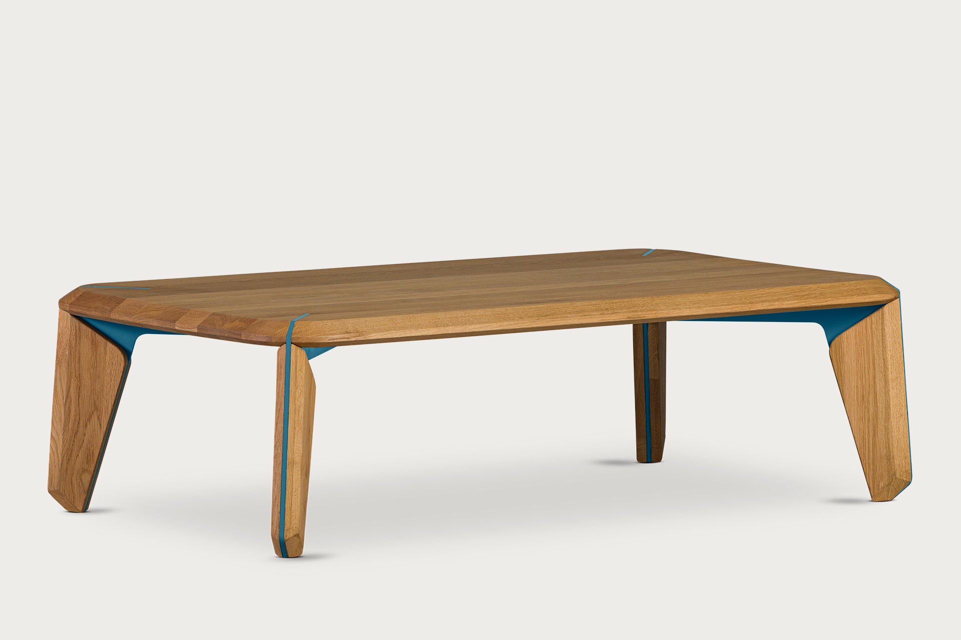 Lika Solid Oak Color Metal Detailed Rectangular Coffee Table