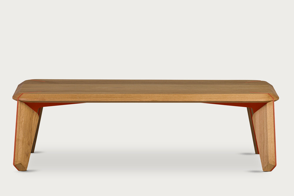 Lika Solid Oak Color Metal Detailed Rectangular Coffee Table