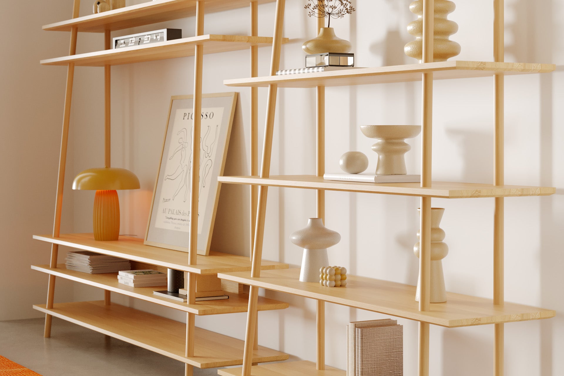 Kavel Kitaplık/Büfe – 90 cm Genişlik, Masif Ahşap Meşe, Naturel