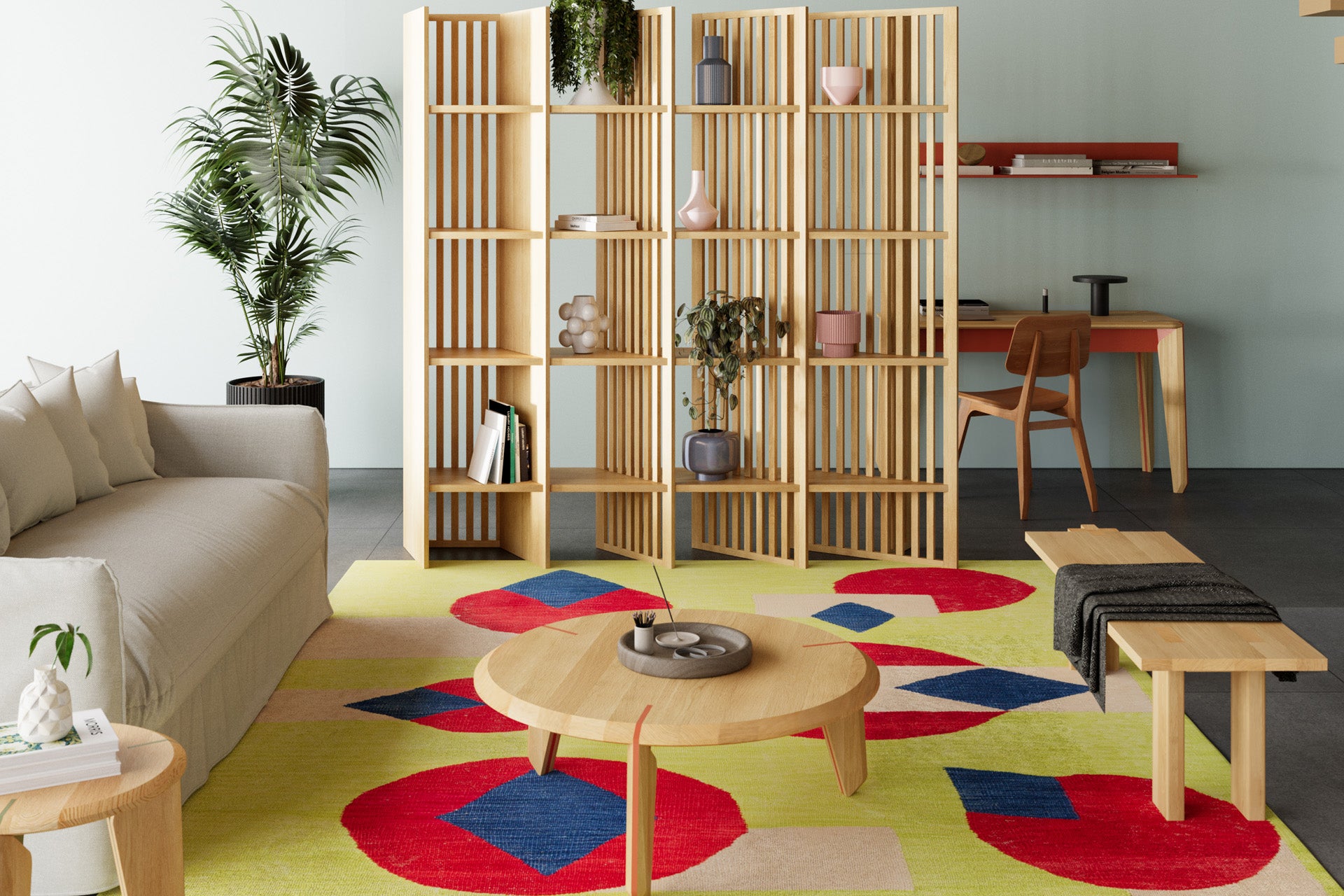 Ma Kitaplık/Raf/Paravan – Masif Ahşap Meşe, Naturel