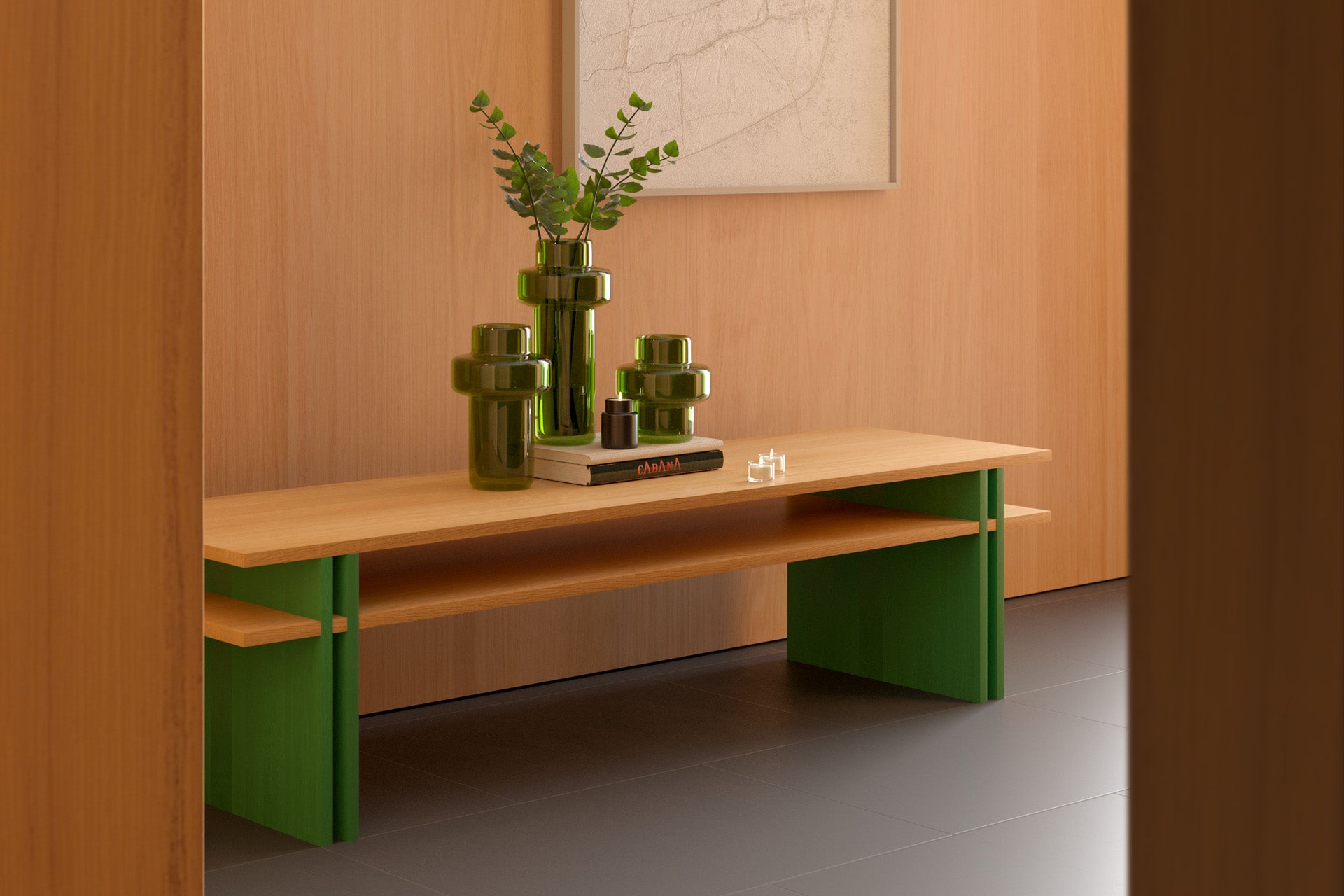 Dual Coffee Table Solid Wood Oak, Fixed Shelf