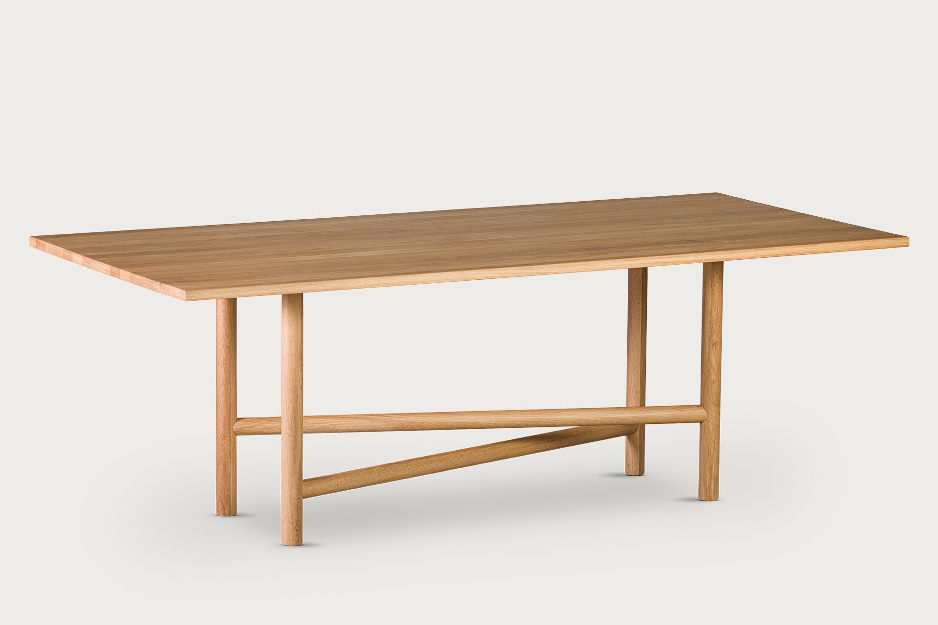 Akis Rectangular Dining Table for 6, Solid Oak, Cylinder Legs