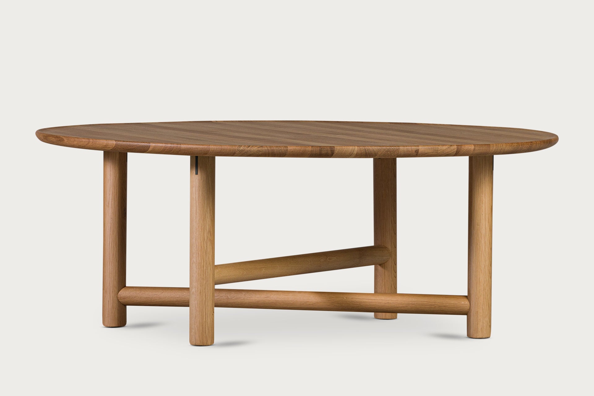 Akis Round Coffee Table, Solid Oak, Cylinder Legs, 105 cm
