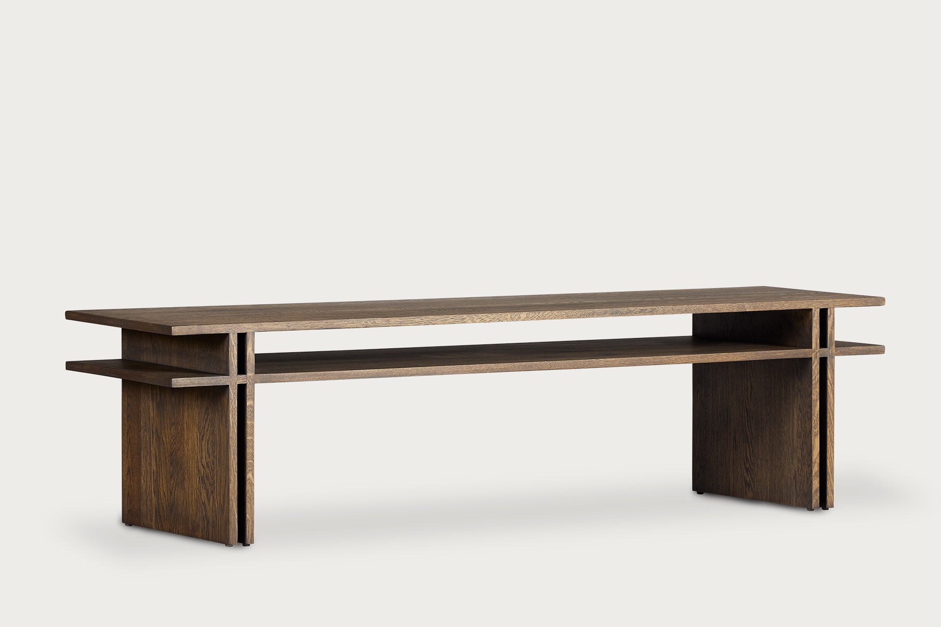 Dual Coffee Table Solid Wood Oak, Fixed Shelf - Charcoal