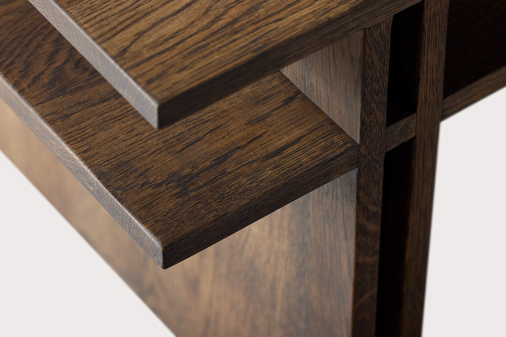 Dual Coffee Table Solid Wood Oak, Fixed Shelf - Charcoal
