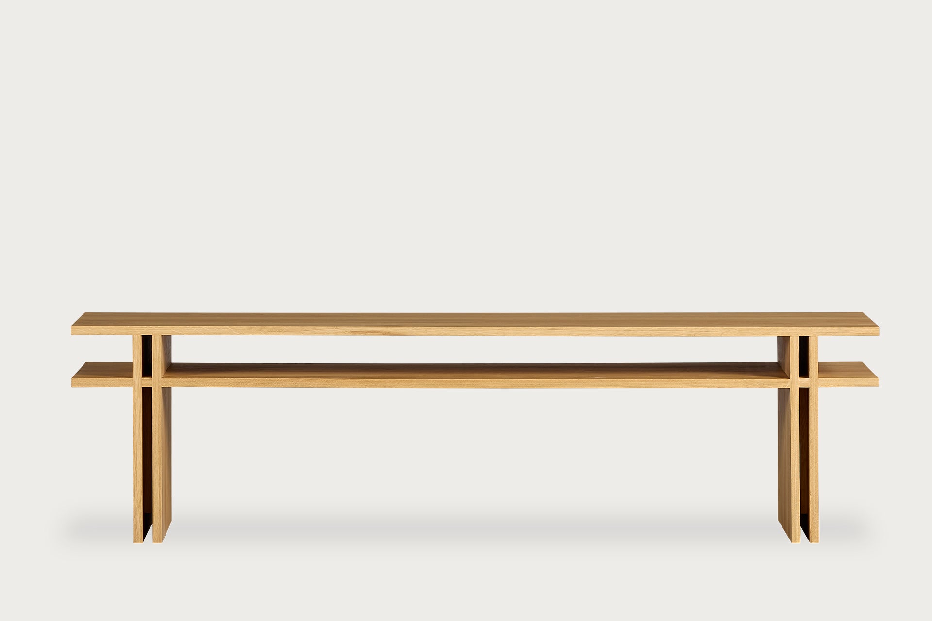 Dual Coffee Table Solid Oak, Fixed Shelf