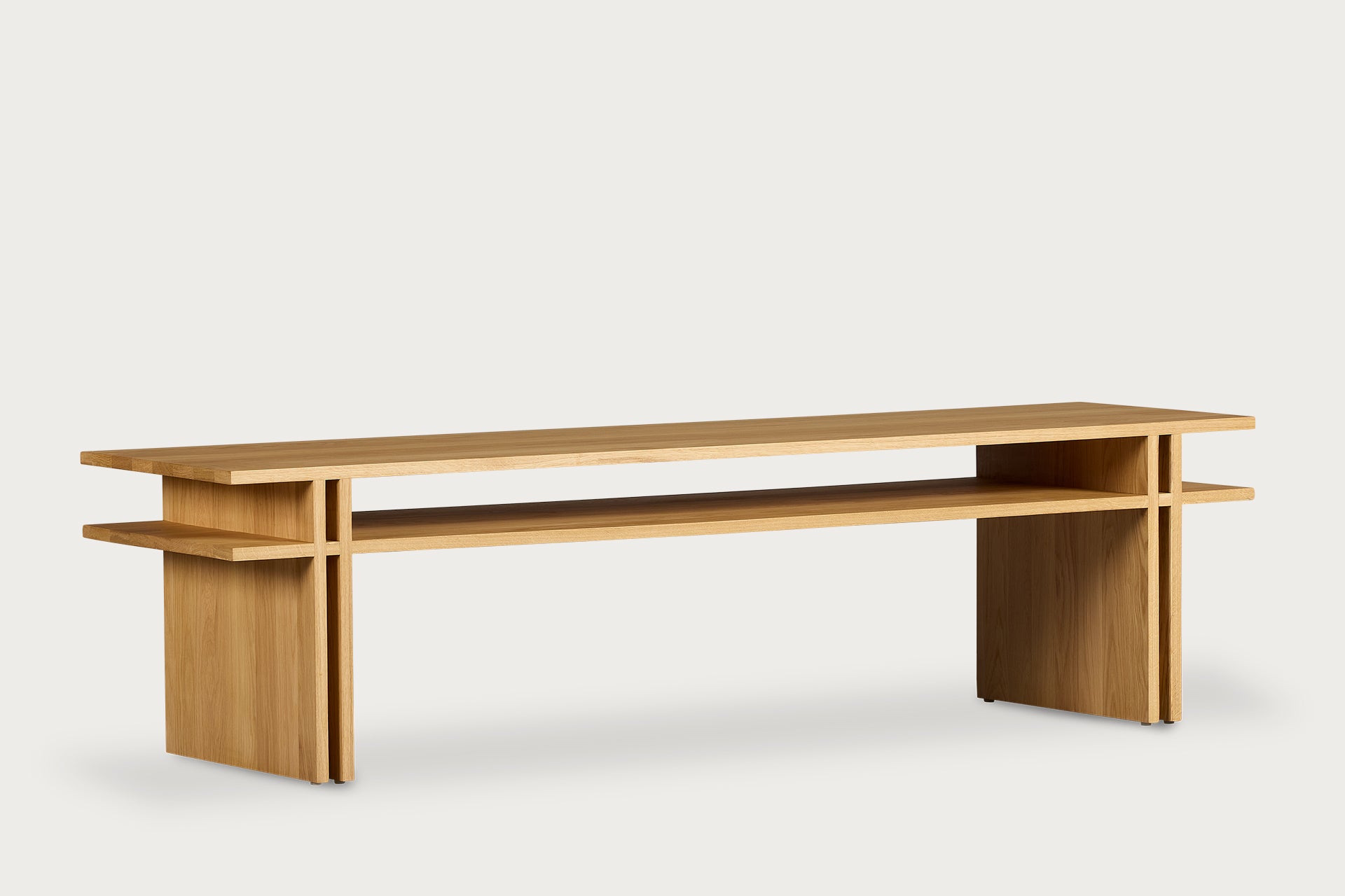 Dual Coffee Table Solid Oak, Fixed Shelf