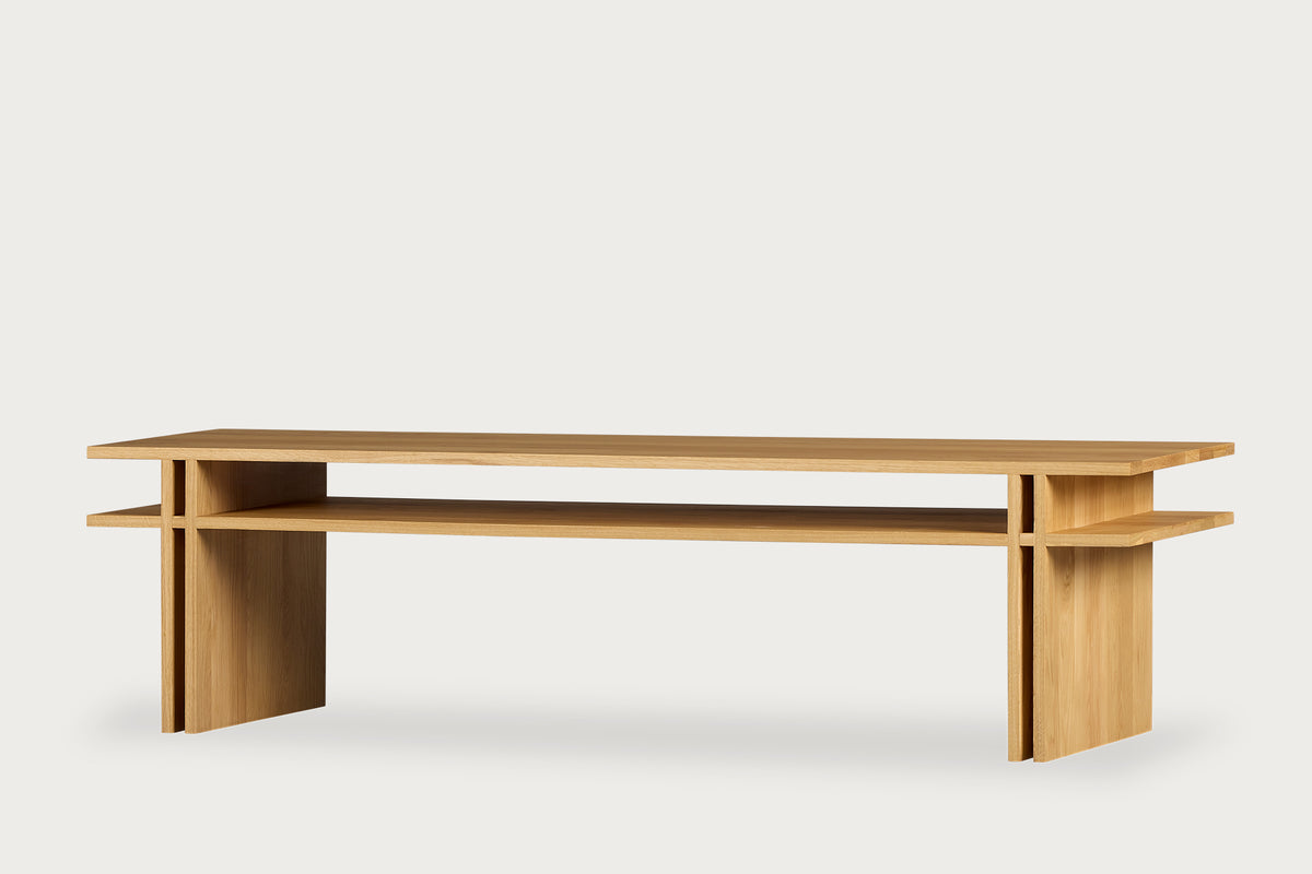 Dual Coffee Table Solid Oak, Fixed Shelf