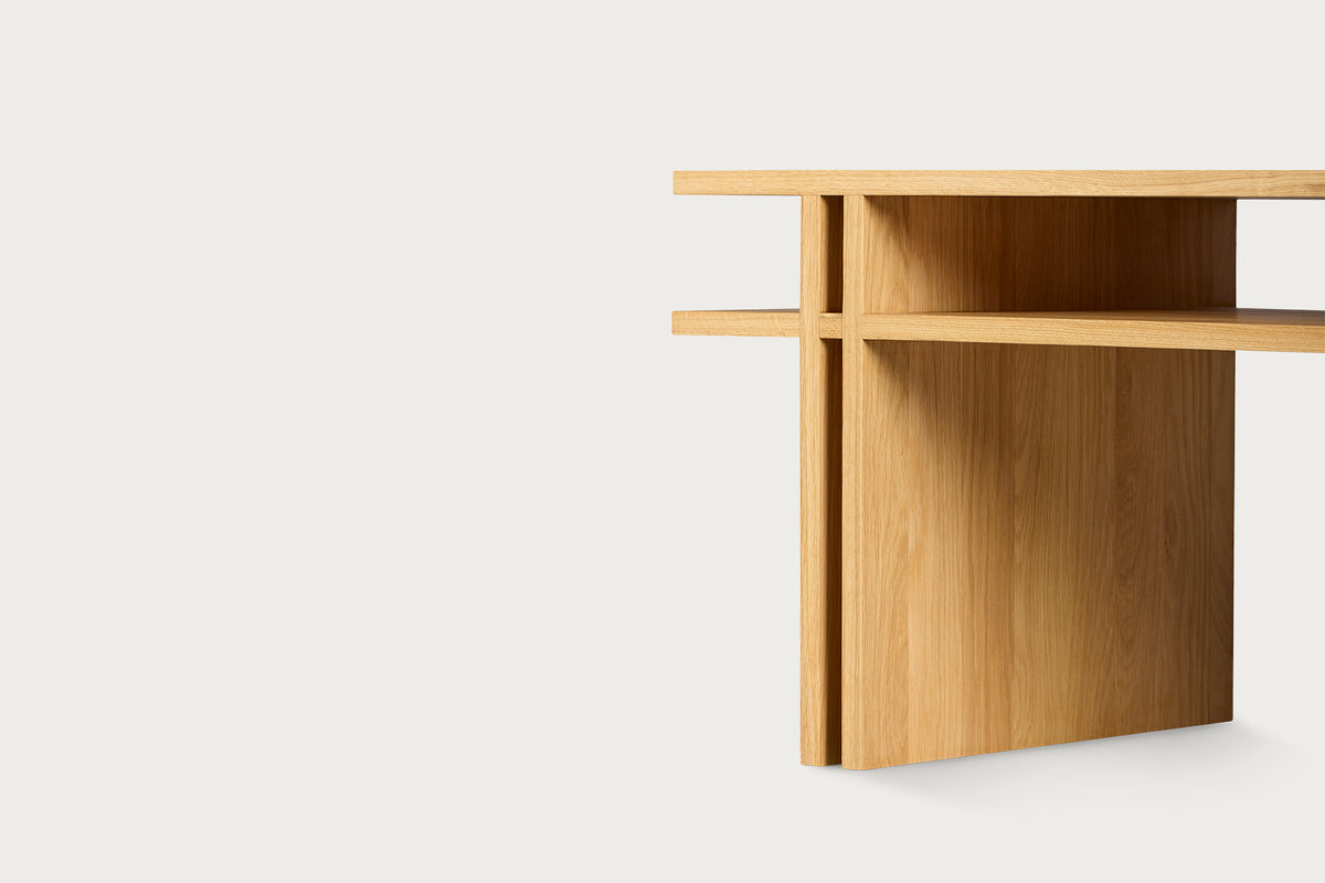 Dual Coffee Table Solid Oak, Fixed Shelf