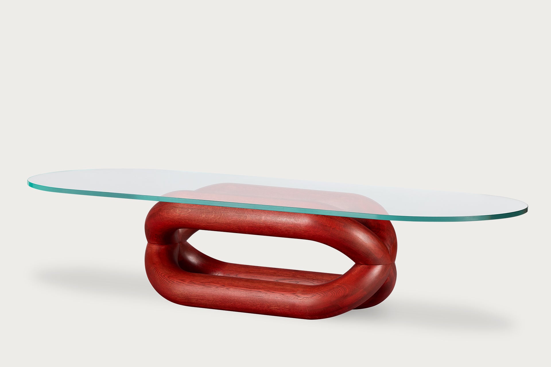 Gudi Oval Coffee Table, Red, Glass Top