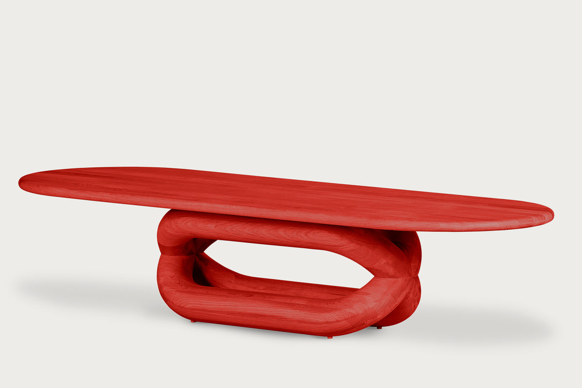 Gudi Oval Coffee Table, Red, Oak Top