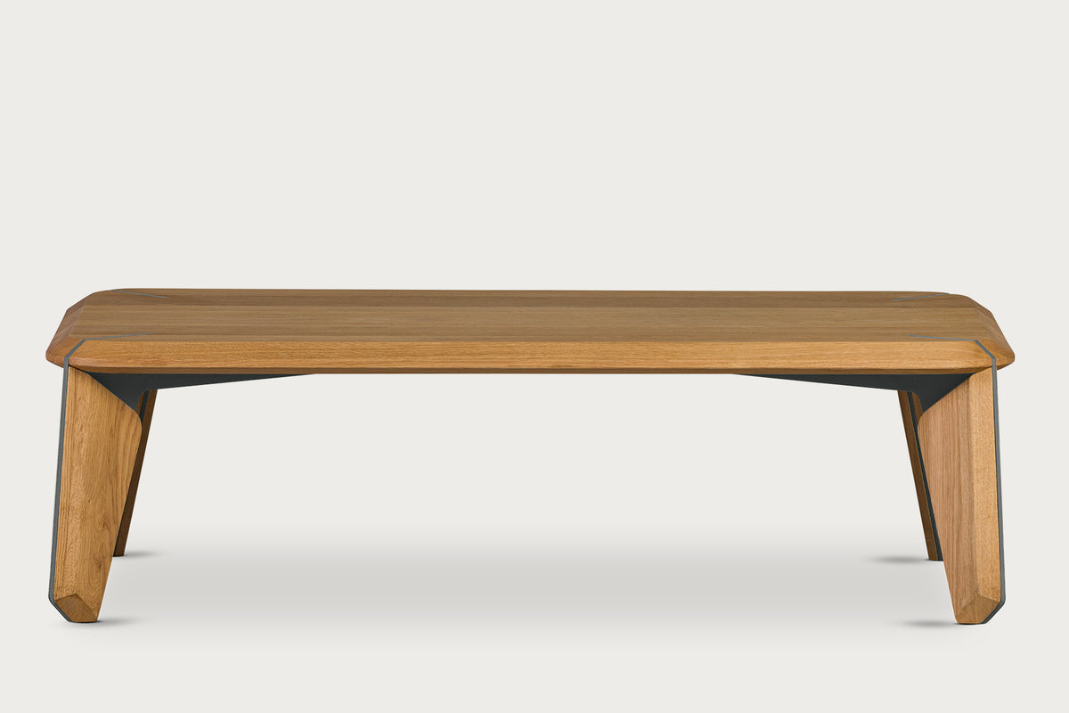 Lika Solid Oak Color Metal Detailed Rectangular Coffee Table