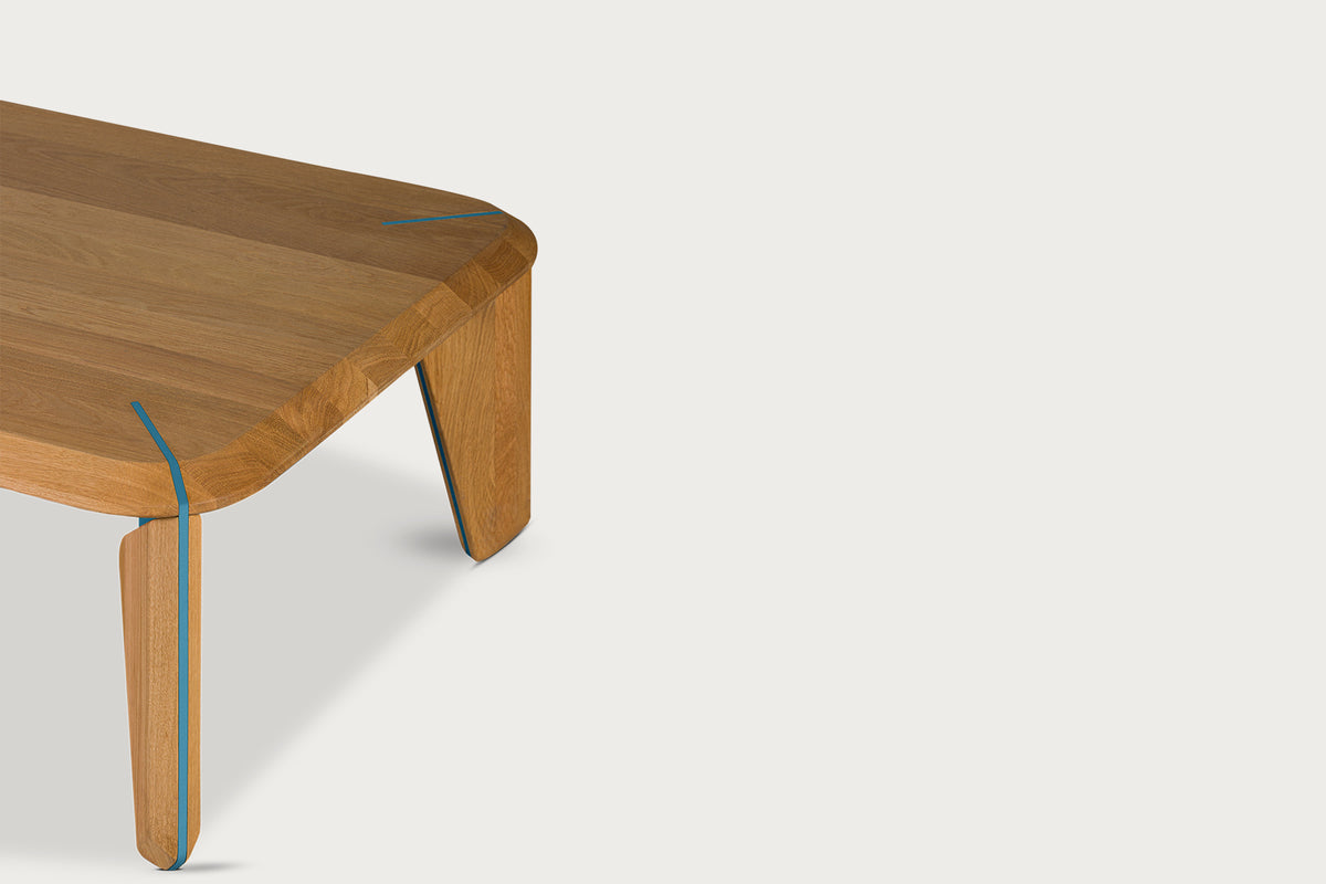 Lika Solid Oak Color Metal Detailed Rectangular Coffee Table