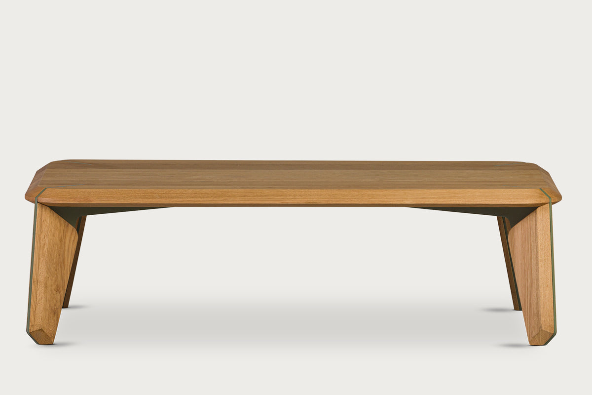 Lika Solid Oak Color Metal Detailed Rectangular Coffee Table