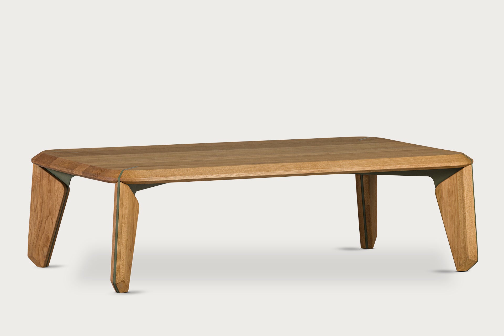 Lika Solid Oak Color Metal Detailed Rectangular Coffee Table