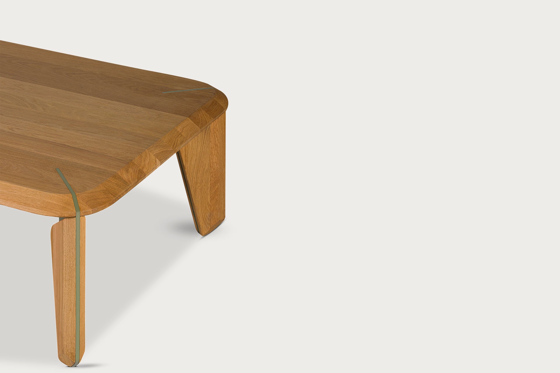 Lika Solid Oak Color Metal Detailed Rectangular Coffee Table