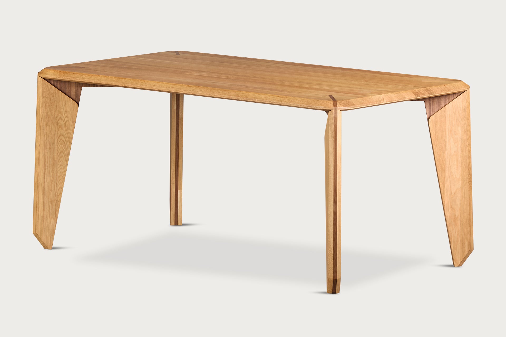 Lika Rectangular Dining Table for 6, Solid Oak, Walnut Detail, 160 cm