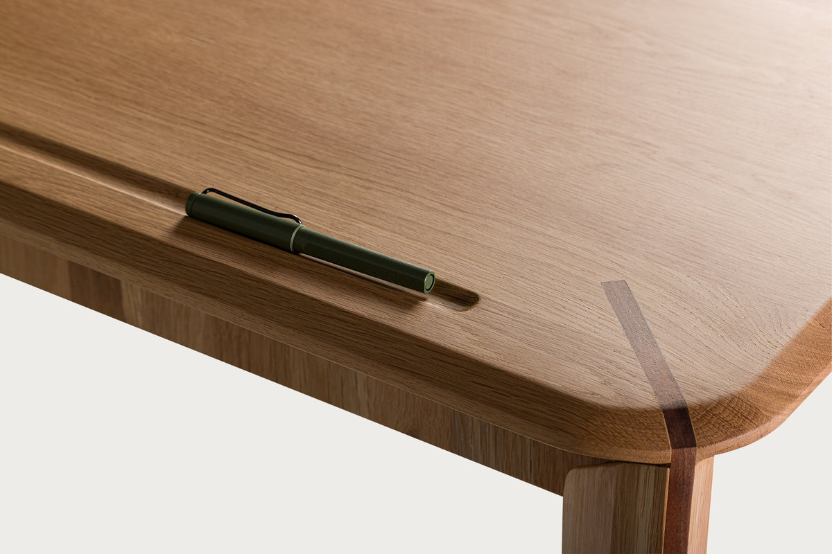 Lika Study Desk & Dresser, Solid Oak, Walnut Detail
