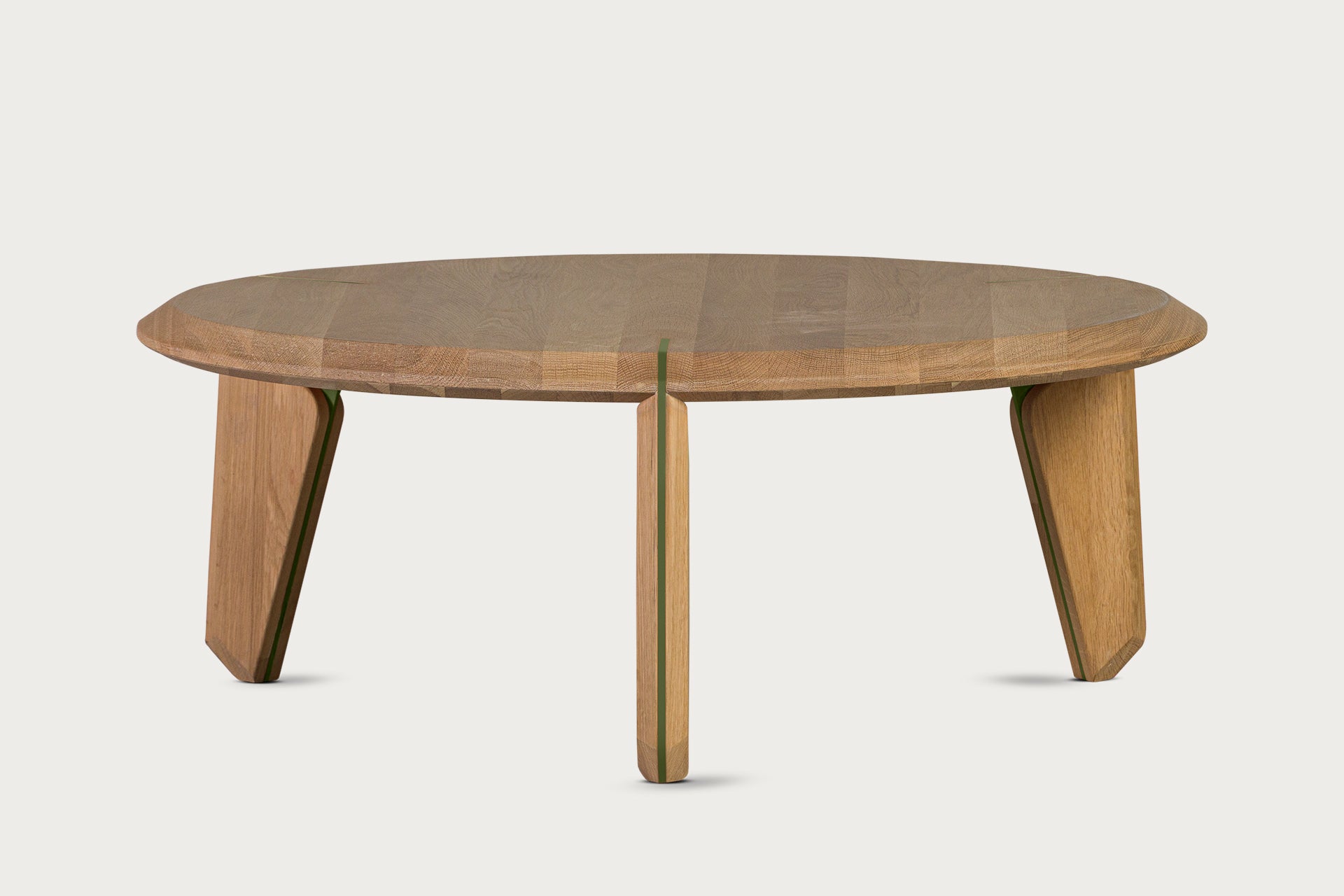 Lika Solid Oak Color Metal Detailed Round Coffee Table