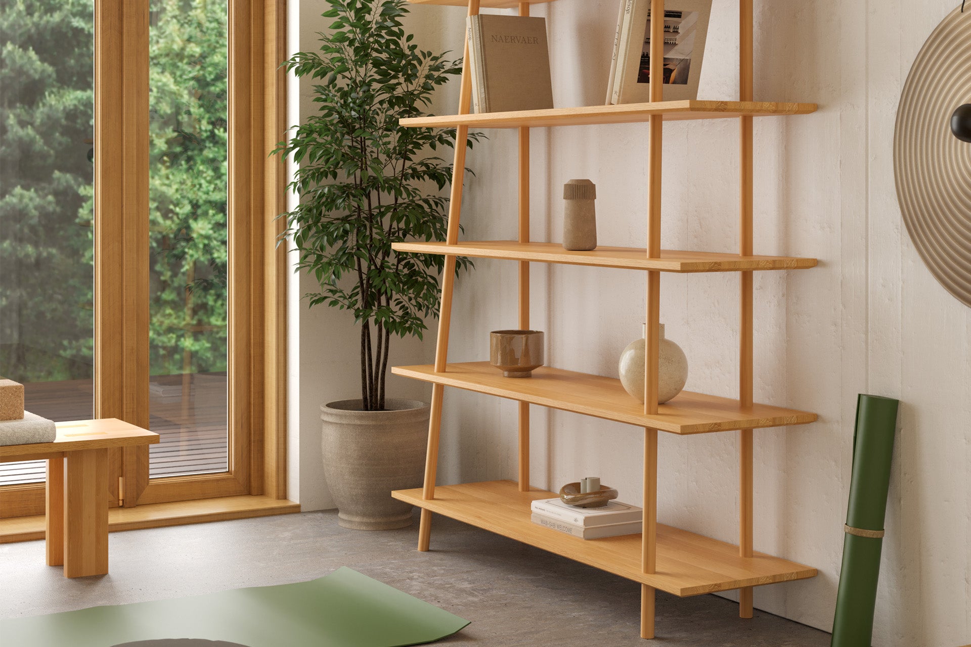 Kavel Kitaplık/Büfe – 120 cm Genişlik, Masif Ahşap Meşe, Naturel Cila